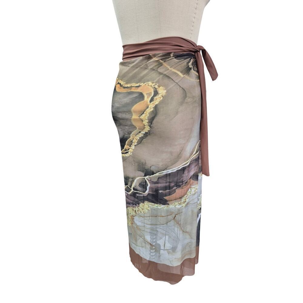 NWOT 1PC Bathing Suit+ Long Sarong Cover Up Set Brown/Gold Marble Sz XL - Picture 8 of 10
